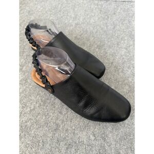 Earth Origins Womens Black Leather Ruched Slingback Flats REN-256076WLEA Size 9
